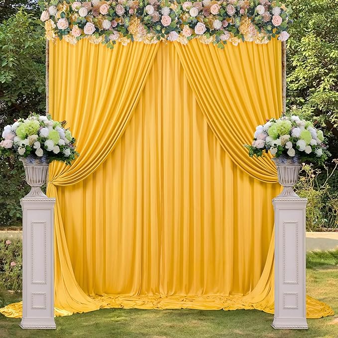Ginger Yellow Backdrop Curtains, 8 Panels 5 ft x 10 ft Wrinkle-Free