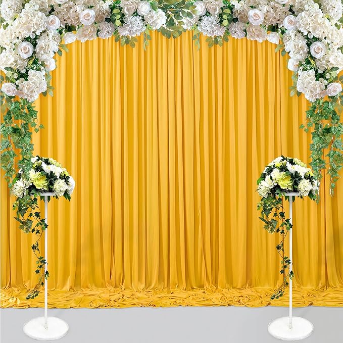 Ginger Yellow Backdrop Curtains, 8 Panels 5 ft x 10 ft Wrinkle-Free