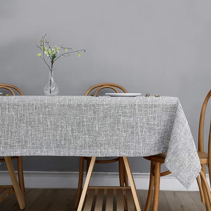 maxmill Flaxy Faux Linen Tablecloth with 2-Tone Slubby Texture Wrinkle Free Anti-Shrink Soft Table Cloth for Kitchen Dining Tabletop for Outdoor and Indoor Use Rectangle 60 x 84 Inch Light Grey