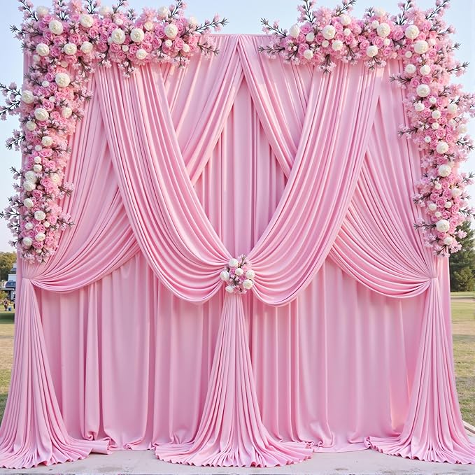 Wrinkle Free Pink Backdrop Curtain for Parties Background, Silky Photo Curtains Backdrop Drapes 2 Panels Back Drop Cloth for Wedding Birthday Photography Baby Shower Decor,10ftx10ft