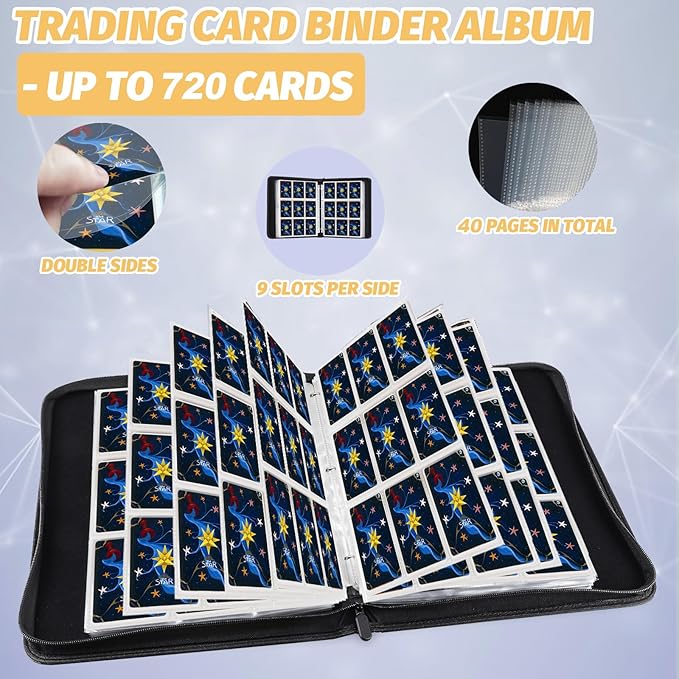 Trading Card Binder for MTG Cards, Premium 9 Pocket Card Binder, 720 Double Sided Pocket Collector Card Album for Standard Cards,Card Collection Folder for YGO/PTCG/Game Cards (Yellow Print)