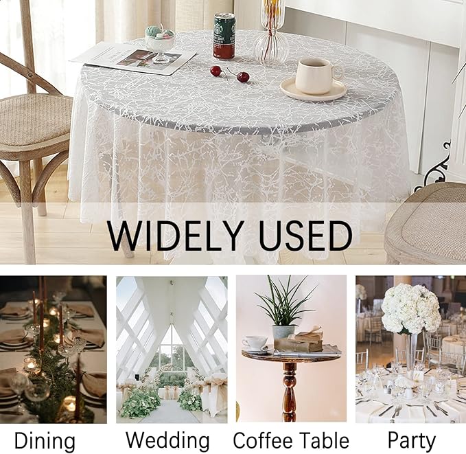 Jeloris Round Lace Tablecloth with Elegant Scalloped Bottom for Any Special Event Such as Wedding, Birthday Party, Baby Shower, Anniversary (70 inch, Style 3)