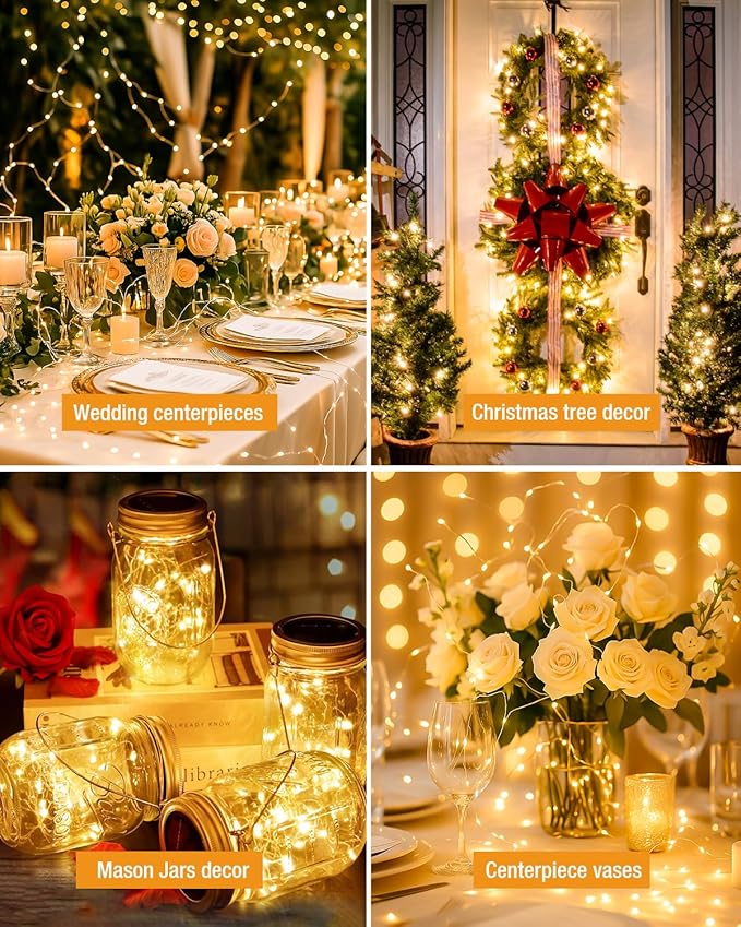 btfarm 12 Pack Fairy Lights Battery Operated, 7FT 20 LED Mini String Lights Waterproof Silver Wire for Mason Jars Centerpiece Table Crafts Bedroom Christmas Decoration, Warm White