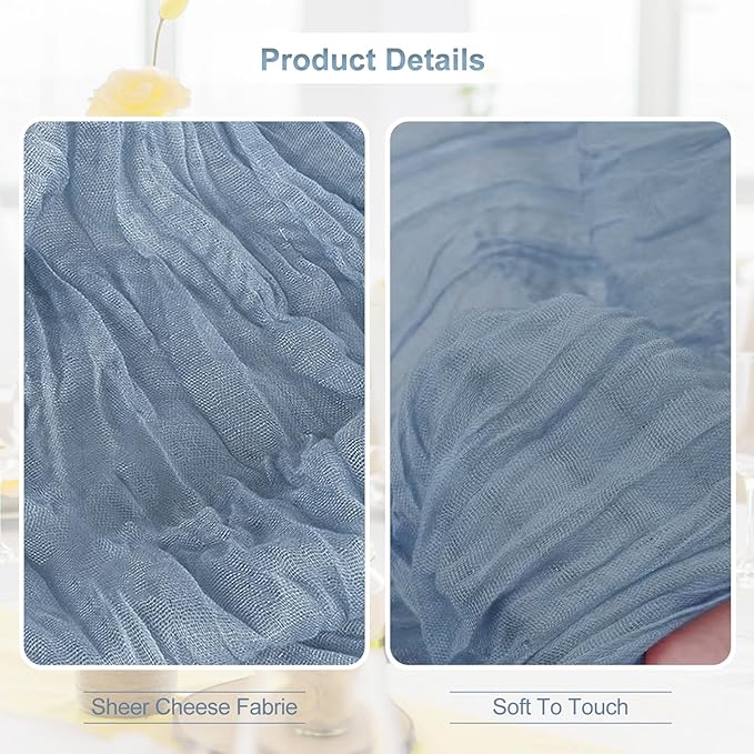 1 Pack Dusty Blue Cheesecloth Table Runner 35x120 Inch 10Ft Rustic Gauze Cheese Cloth Table Runner Sheer Cheesecloth Table Runners for Wedding Party Bridal Shower Decoration