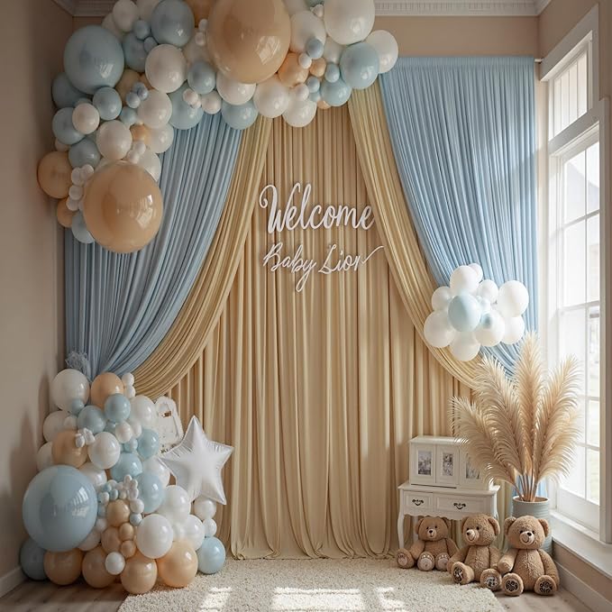 50ft x 15ft Beige Wrinkle Free Backdrop Curtains for Parties,Silky Polyester Fabric Wedding Ceiling Drapes, 10 Panels 15ft Photo Back Drop Drapes for Baby Shower Photography Stage Background Cloth