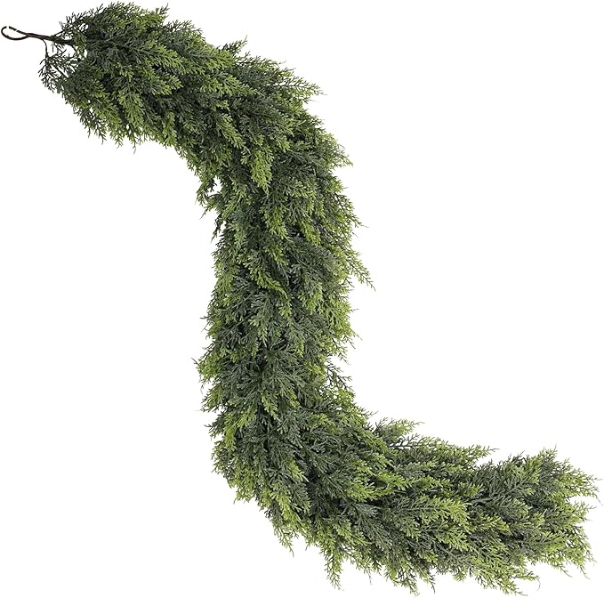 Real Touch Cedar Garland - Artificial Christmas Garlands Faux Green Cedar Fake Pine Needles Garland for Fireplace,Table, Stairs, Mantle, Window,Indoor Outdoor,Home,Holiday Decor(1 PCS,16 FT)