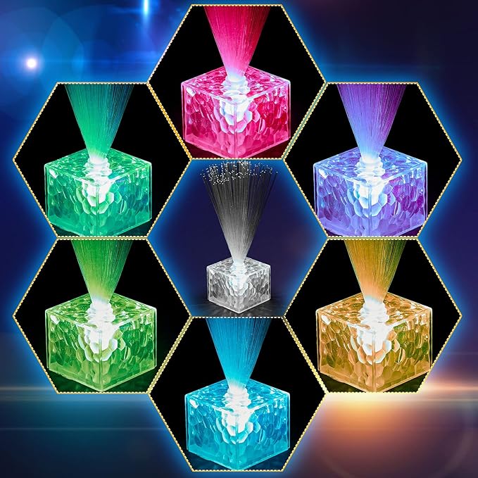 Amylove 16 Pcs Mini Fiber Optic Lamps Bulk Small LED Light up Table Centerpieces for Party Event Decorations with Crystal Base Battery Powered for Glow in The Dark Favors Supplies (6 Inch,Clear)