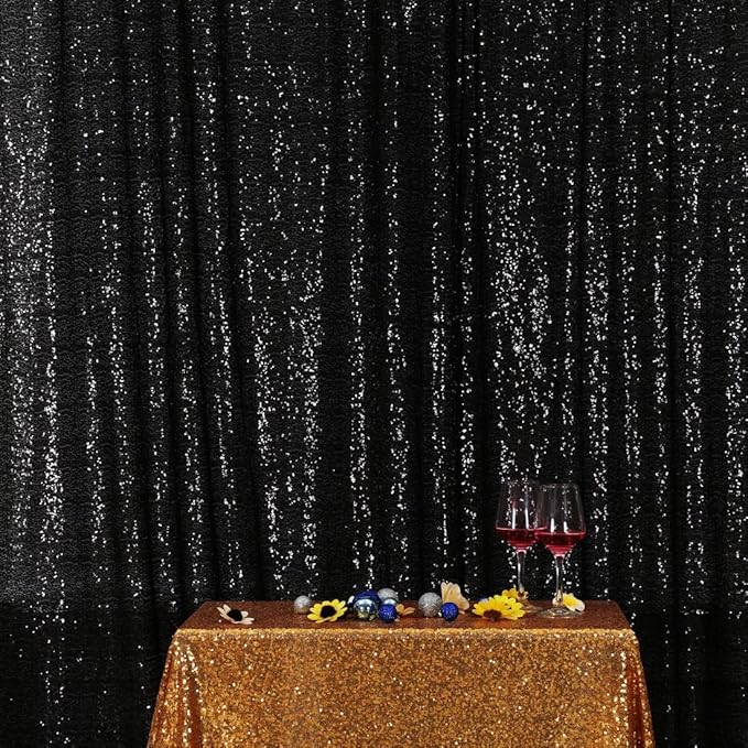 Poise3EHome 6FT x 8FT Black Sequin Photography Backdrop Curtain for Party Decoration