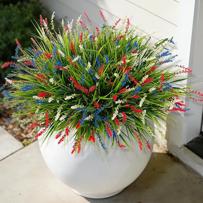 Artificial Plants Greenery: 12 Monkey Grass Bundles in Red, Blue and White