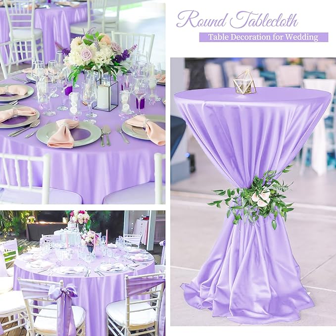 fani 12 Pack 108 Inch Lavender Satin Tablecloth - Silky Round Tablecloth Overlay Smooth Fabric Table Cover, Bright Table Decoration for Wedding Party Banquet Events Restaurant Kitchen Dining