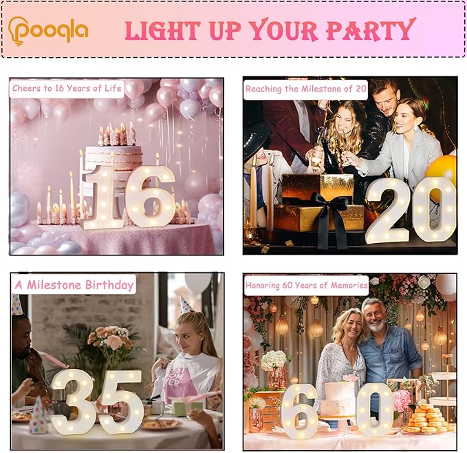 Pooqla 21st Birthday Decorations for Her Him, Light Up Number 21 for Party Table Decorations, 21st Birthday Gift for Women Men, Backdrop Wall Decor for 21st Wedding Anniversary Decoration