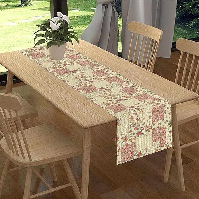 Boho Patchwork Table Runner, Vintage Farmhouse Colorful Wildflowers Bohemian Paisley Flower Table Center Decor for Home Kitchen Dining Patio Holiday Party Indoor Table Decorations, 13"x90" Inch