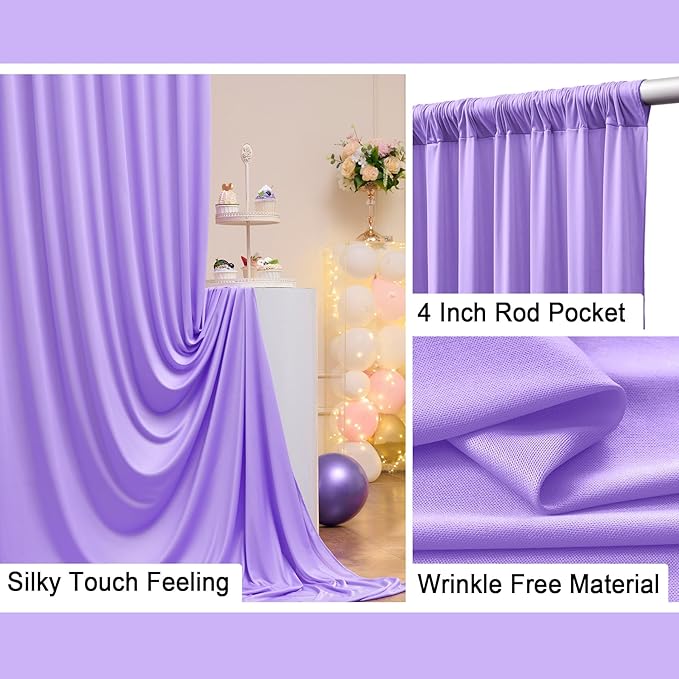 Lavender Backdrop Curtain Set of 8 Panels, Wrinkle-Free Polyester, 5x10 ft