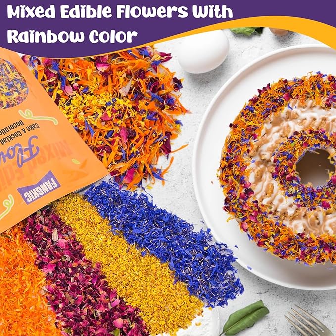 Edible Cake Toppers: 4-Petal Dried Flower Blend, 3.5 Oz Bag