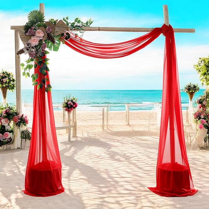 MDS Halloween Chiffon Draping Fabric - 2 Panel, 30" Wide x 30ft Long - Sheer Spooky Arbor & Canopy Drapery for Haunted House Backdrops, Party Ceilings, DIY Costumes & Themed Events - Red