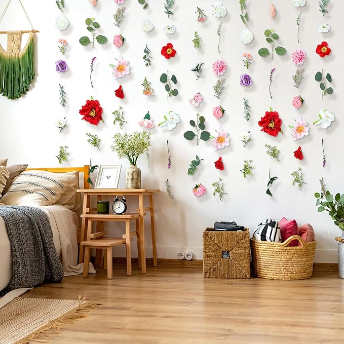 XunYee 6 Pcs 35.4 ft Flower Garlands Hanging Wildflower Backdrop Decoration Artificial Floral Garlands Fake Flower Vines Faux Silk Wildflower Decor for Halloween Fall Wedding Garden Wall Arch(Floral)