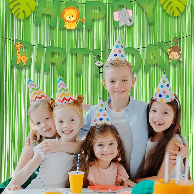 Lime Green Streamers Party Backdrop - GREATRIL Tinsel Curtain for St Patrick's Day/Frog/Wizard - 3.2ft X 8.2ft - 2 Packs