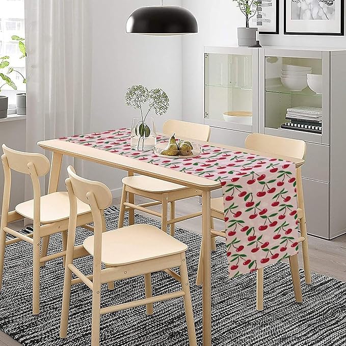 Cherry Table Runner,Spring Summer Fruit Table Runner for Kitchen Dining Table Home Party Decoration 13x90 Inch