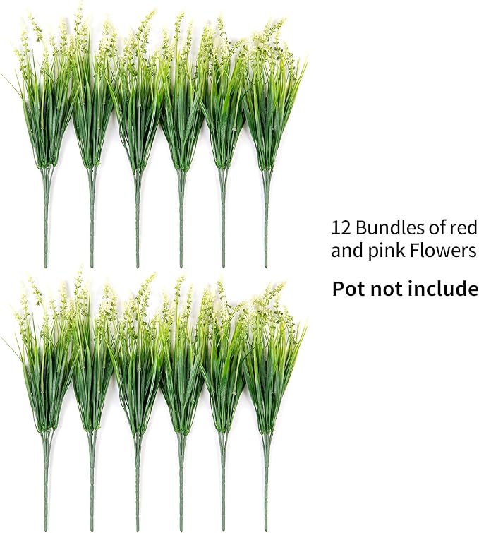 Artificial Monkey Grass Greenery Stems, 12 Bundles, 17 Inch, White