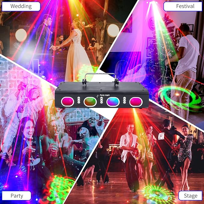 Stage Lights, Black Rectangular DJ Party Lights with RGB and Laser Effects