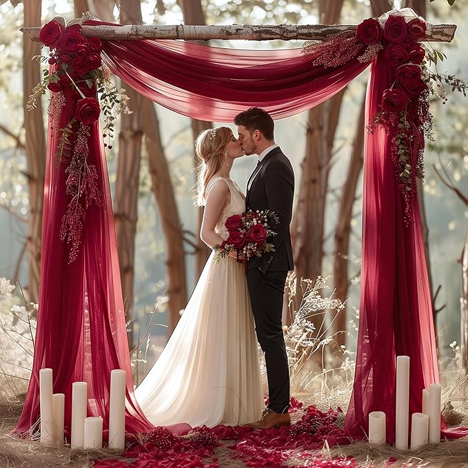 Burgundy Wedding Arch Draping Fabric 2 Panels 30'' x 20FT Burgundy Drapes Sheer Fabric Backdrop Arch Draping Fabrics for Wedding Ceremony Birthday Party Bridal Shower Decoration