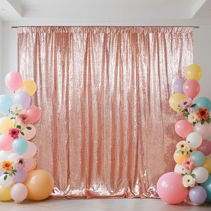 SquarePie Sequin Backdrop Not See Through Thick Background Curtain Party 10FT x 10FT Rose Gold