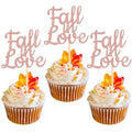 24 PCS Fall in Love Cupcake Toppers Glitter Bridal Shower Cake Picks Decorations for Wedding Engagement Anniversary Birthday Party Supplies Rose Gold