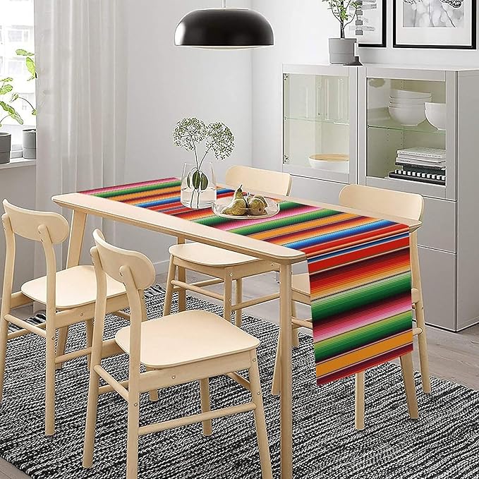 Mexican Table Runner,Colorful Stripe Art Table Runner for Kitchen Dining Table Home Party Decoration 13x120 Inch