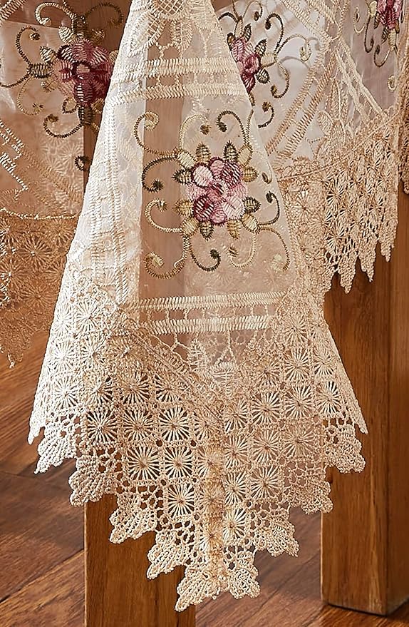 Warm Home Designs 36 x 36 Square Tablecloth - Gold Embroidered Coffee Table Cover or Topper for Vintage Kitchen - VTC Linen