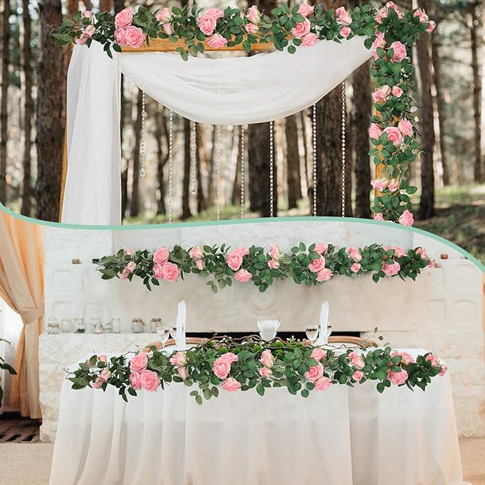 U'Artlines 3 Pack Artificial Pink Rose Vines Floral Garlands Total 19.5 Ft Fake Vine Silk Flower Garland for Indoor Outdoor Home Wedding Arch Garden Wall Decoration