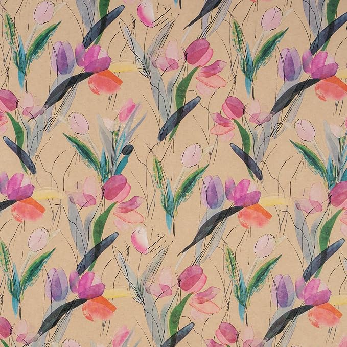 RUSPEPA Flower Wrapping Paper Roll, 17 in x 16.4 ft, Mini Roll, Tulips Watercolor Gift Wrap, Floral Kraft Wrapping Paper for Women, Girls, Spring, Summer, Wedding and Mother's Day