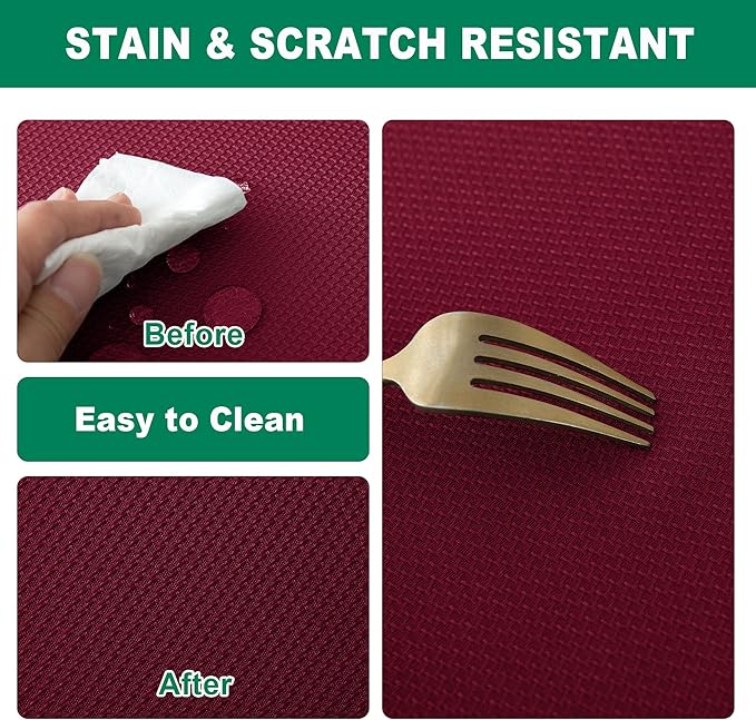 Biscaynebay Textured Fabric Christmas Rectangle Tablecloths 70x108 Inches Rectangular, Burgundy Water Resistant Spill Proof Tablecloths for Dining, Kitchen, Wedding and Parties, Machine Washable