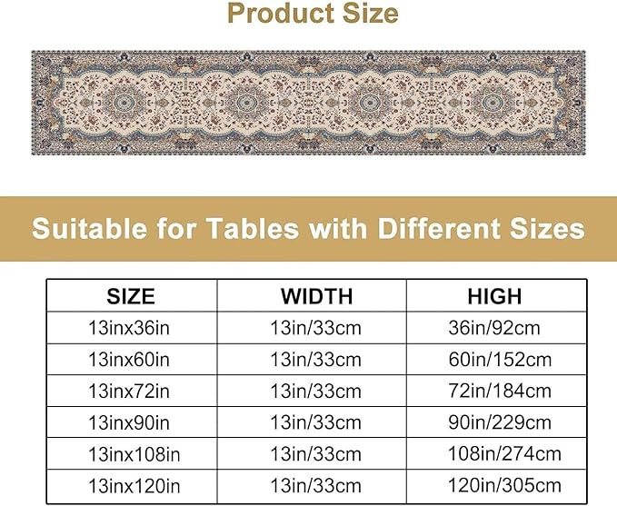 Boho Vintage French Table Runner,Retro Flower Rustic Country Style Floral Print Pattern for Home Kitchen Table Decor Dining Coffee Room Garden Party Decor 13x108in
