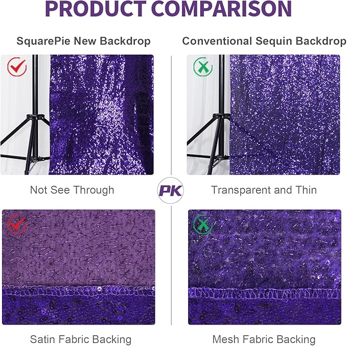 SquarePie Sequin Backdrop Curtain Not See Through Thick Glitter Background for Party 6FT x 6FT Purple