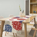 4th of July Table Runner, Blue Red Dahlia Flower American Patriotic