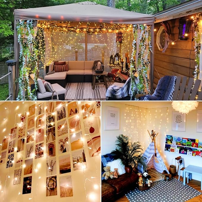 Indoor Fairy Curtain String Lights, 10x10 ft, Warm White, Battery or USB
