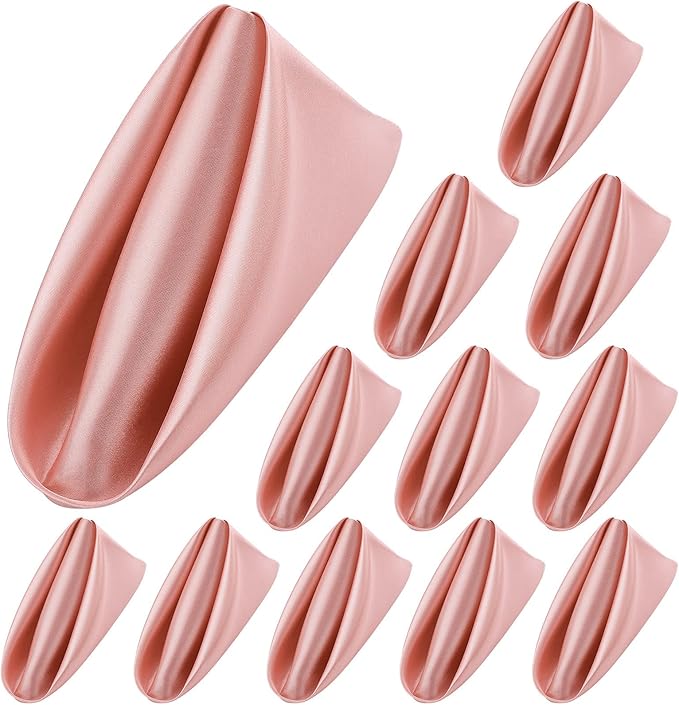 ANECO 12 Pieces Satin Napkins Soft Dinner Napkins Square Table Napkins 17 x 17 Inches for Restaurant Weddings Party Dinner Decoration (Rose Gold)