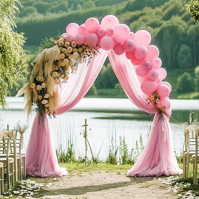 Wokceer Blush Pink Wedding Arch Draping Fabric Backdrop 4 Panels 28.7" X 20FT Sheer Drapes Fabric for Wedding Arbor Ceremony Party