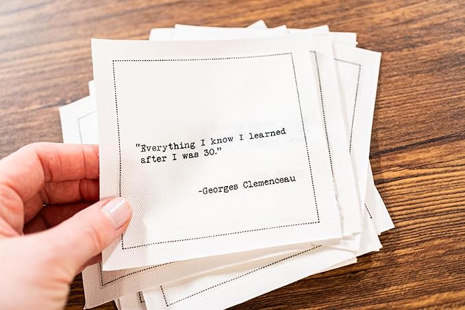 Five Star Napkins 30th Birthday Quotes White Cotton Cocktail Napkins, Beverage Napkins, Bar Napkins, Cloth Napkins, Party Napkins, Events, Holidays, Weddings, Birthdays, Disposable, 4.5" x 4.5"- (50x)