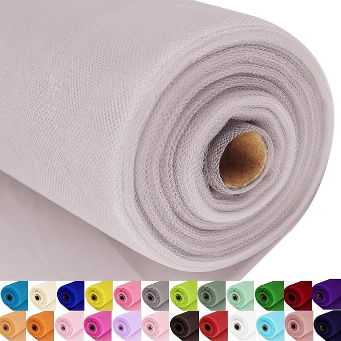 Silver Tulle Fabric Roll Spool Bolt (54 Inch by 40 Yards) Large Tulle Wedding Party Decoration, Tutu Skirt, Table Runner, Gift Wrapping, Bridal Shower, Soft & Drape (Silver)