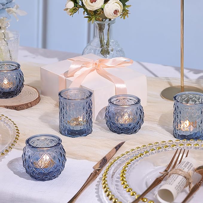 36pcs Assorted Blue Votive Candle Holders, Blue Candle Holders for Wedding Table Decor, Tea Lights Candle Holder for Table Centerpiece, Bridal Shower, Baby Shower Decorations