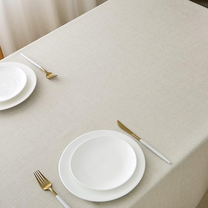 NLMUVW Iovry Linen Tablecloth for Rectangle, Rustic Textured Table Cloth Water Resistant Farmhouse Table Cover for Kitchen Dining Café, 54 x 70 Inch