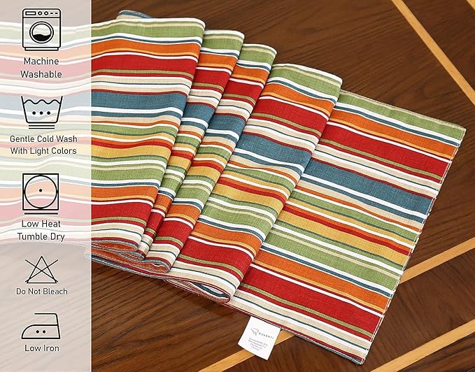 Ruvanti 100% Cotton Table Runner 108 Inches Long, Non-Slip, Stain Resistant, Washable & Reusable Table Runners Perfect for Wedding, Parties, Christmas, Holiday, in-Door use - Multi Stripe