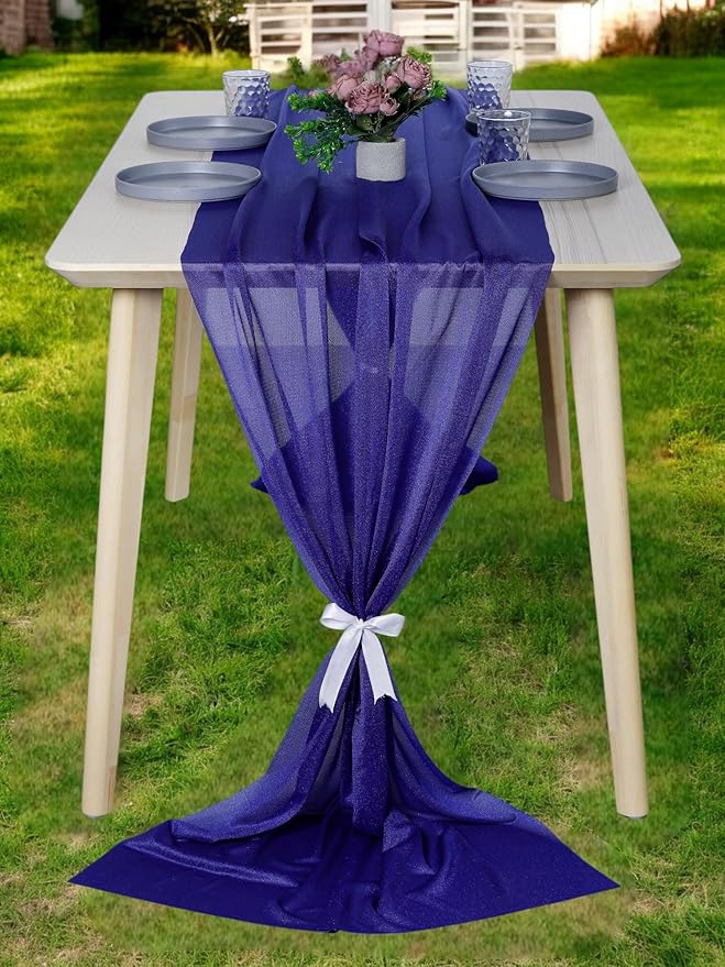 MDS Halloween Chiffon Table Runner - 5 Pack, 29 x 170 Inches, 14ft Each - Sheer Spooky Table Runners for Haunted House Parties, Trick-or-Treat Tables, Witchy Décor, Wedding & Events - Royal Blue