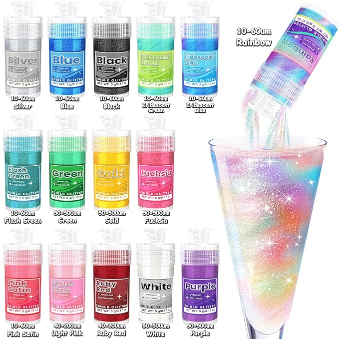 Glitter Powder for Drinks and Desserts, 15 Colors, 75 Grams