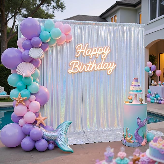 Backdrop Curtain, Laser Silver Sequin, 4 Panels 5x10 ft Each