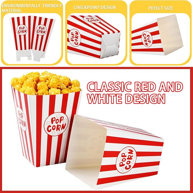 Popcorn Box Movie Night Party Favors Set of 24 with Cellophane Bags