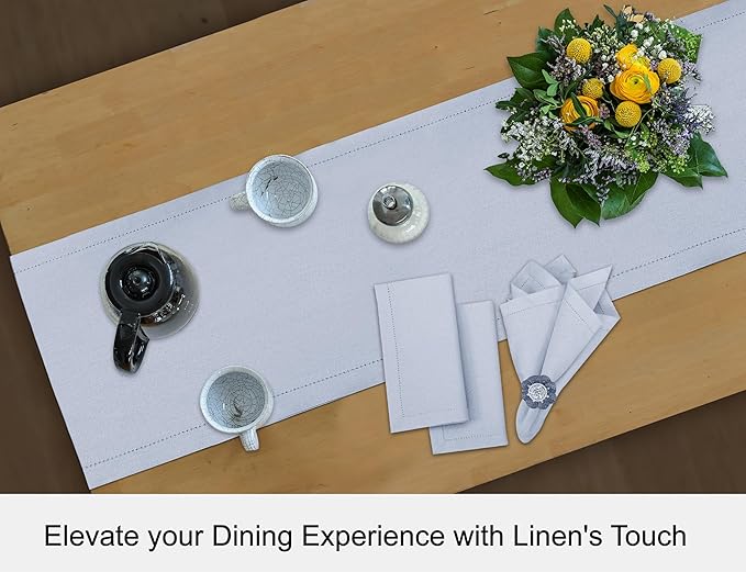 Ruvanti Linen Table Runner 90 Inches, Classic Hemstitch, Washable, Reusable, Non-Slipping, Stain Resistant- Perfect for Parties, Weddings, Dinners, Thanksgiving, Christmas, Indoor use – Arctic Ice