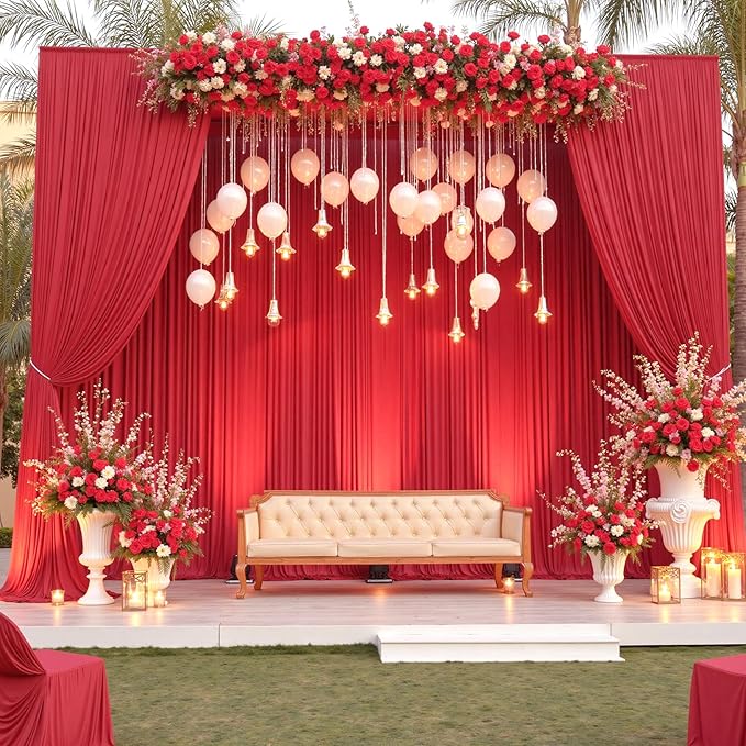 60×12ft Wrinkle Free Red Backdrop Curtain for Wedding Parties,12 Panels 5×12ft Long Soft Silky Polyester Backdrop Drapes Red Photo Back Drop Curtains for Photography Stage Christmas Background Cloth