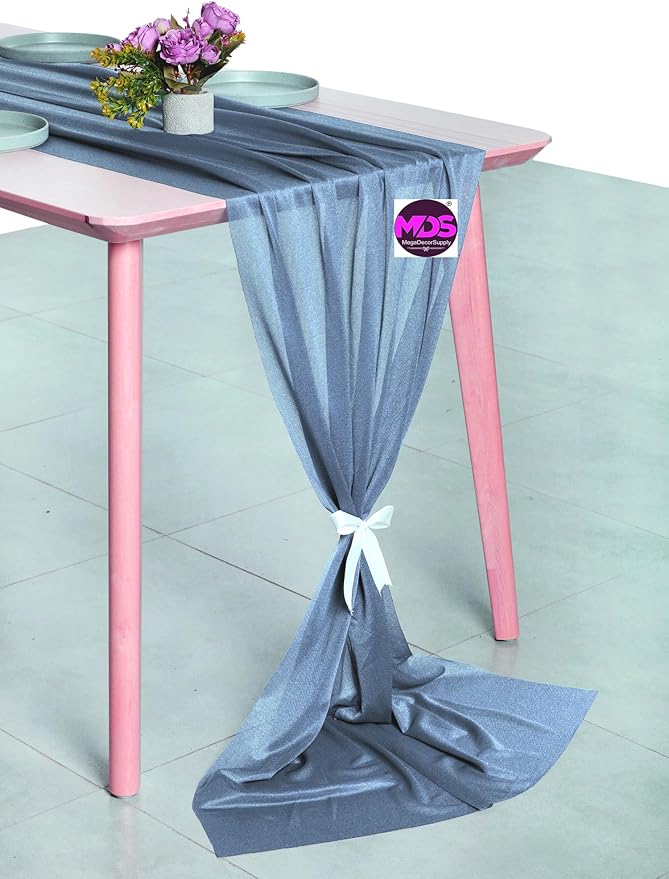 MDS Halloween Chiffon Table Runner - 25 Pack, 29 x 170 Inches, 14ft Each - Sheer Spooky Table Runners for Haunted House Parties, Trick-or-Treat Tables, Witchy Décor, Wedding & Events - Dusty Blue